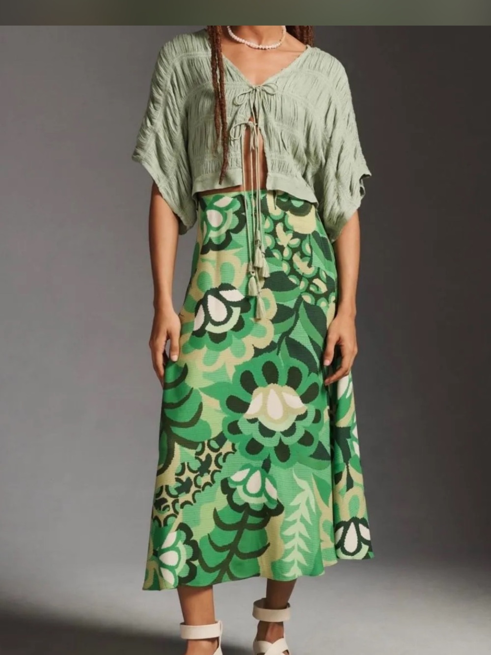 Farm Rio x Anthropologie Satin Slip Midi Skirt